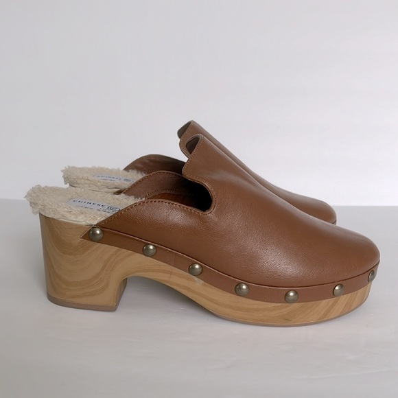 Chinese Laundry Platform Stud Clogs Brown Cognac Faux Sherpa Lining Size 8.5 NWT - Picture 5 of 6